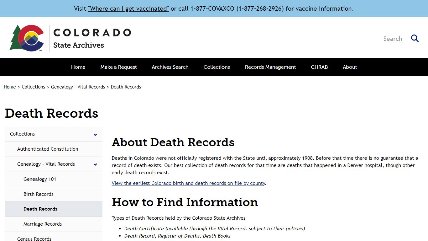 Death Records | Archives - Colorado